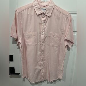 Express Men's Light Pink Casual Button Down Short Sleeve Shirt